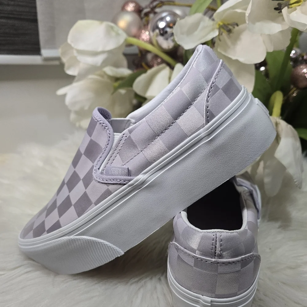 Vans Classic Slip-On Stackform Satin Checkerboard Lilac  New